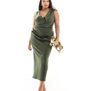 ASOS Design Curve -Square neck pleat bust midi pencil dress